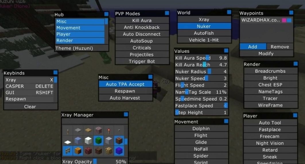 Huzuni - читы для майнкрафта