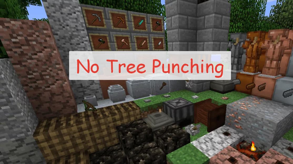 Minecraft Tree Punch No Tree Punching 1.12.2, 1.16.5 реалистичность добычи ресурсов