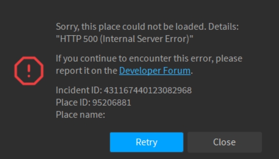 Ошибка 500 в Роблокс
